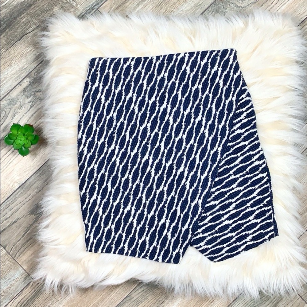 LOFT Navy Patterned Asymmetrical Skirt